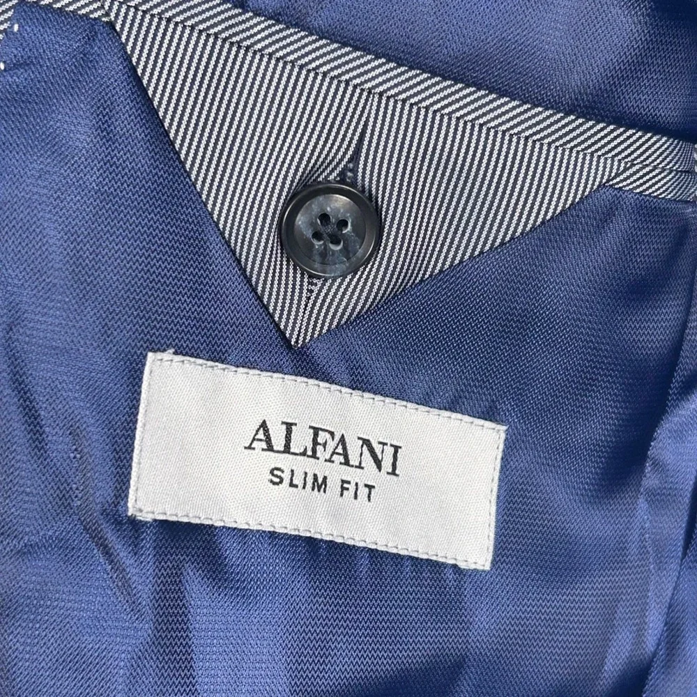 Alfani Blazer Navy Blue Mens 44S Slim Fit Recycled Blend EUC